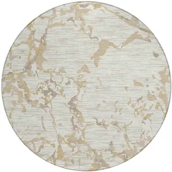 8' Ivory And Beige Round Striped Washable Indoor Outdoor Area Rug Photo 2