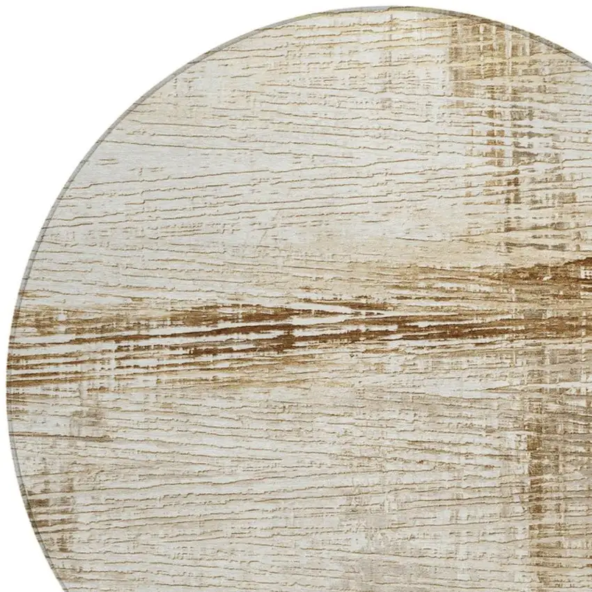 8' Ivory And Beige Round Striped Washable Indoor Outdoor Area Rug Photo 4