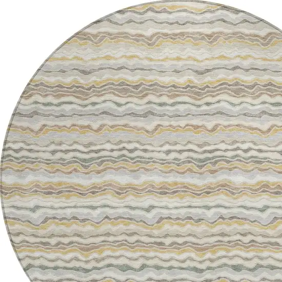 8' Ivory And Beige Round Striped Washable Indoor Outdoor Area Rug Photo 2