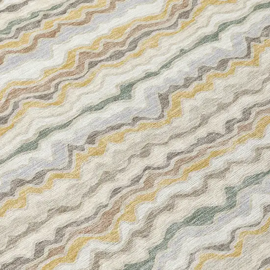 8' Ivory And Beige Round Striped Washable Indoor Outdoor Area Rug Photo 7