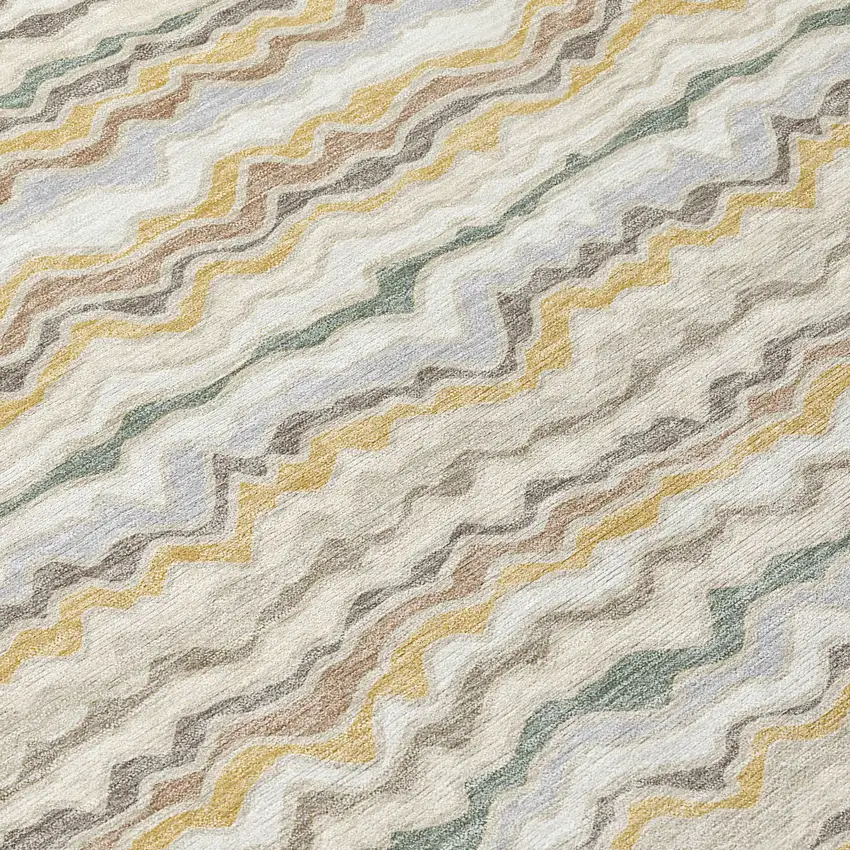 8' Ivory And Beige Round Striped Washable Indoor Outdoor Area Rug Photo 7