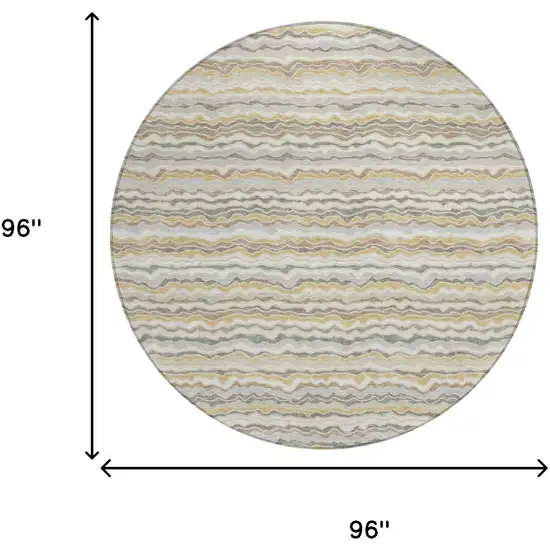 8' Ivory And Beige Round Striped Washable Indoor Outdoor Area Rug Photo 8