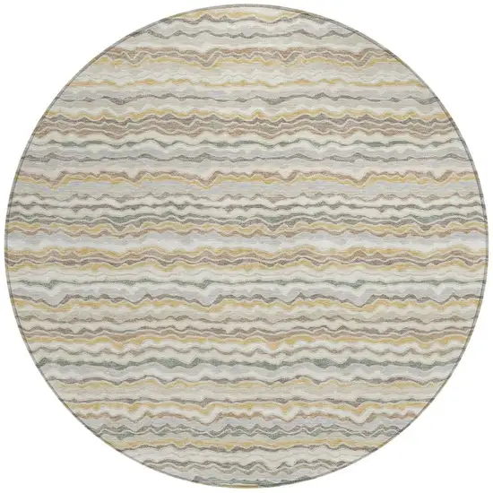 8' Ivory And Beige Round Striped Washable Indoor Outdoor Area Rug Photo 3