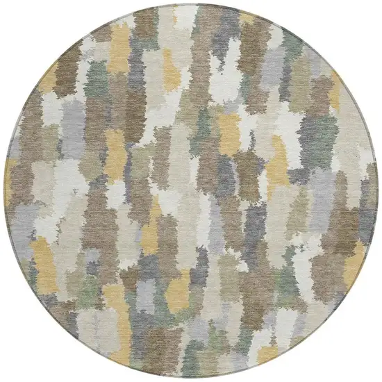 8' Ivory And Beige Round Striped Washable Indoor Outdoor Area Rug Photo 3