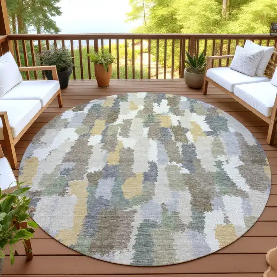 8' Ivory And Beige Round Striped Washable Indoor Outdoor Area Rug Photo 4