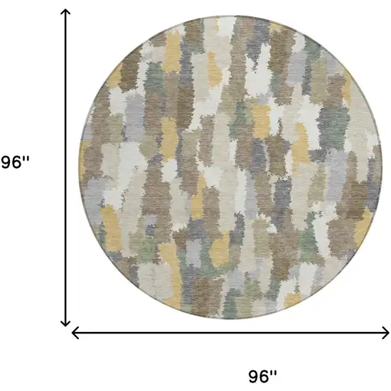 8' Ivory And Beige Round Striped Washable Indoor Outdoor Area Rug Photo 8