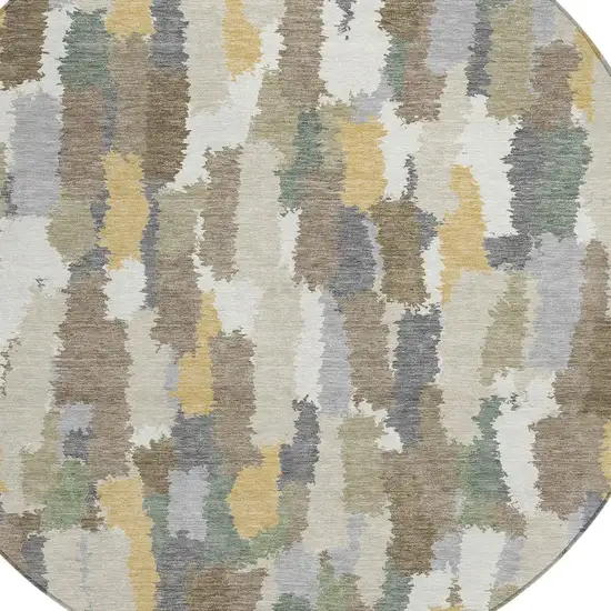8' Ivory And Beige Round Striped Washable Indoor Outdoor Area Rug Photo 2