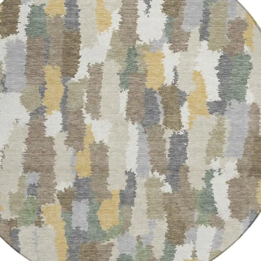 8' Ivory And Beige Round Striped Washable Indoor Outdoor Area Rug Photo 2