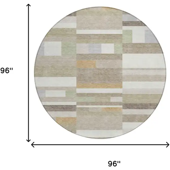 8' Ivory And Beige Round Striped Washable Indoor Outdoor Area Rug Photo 5