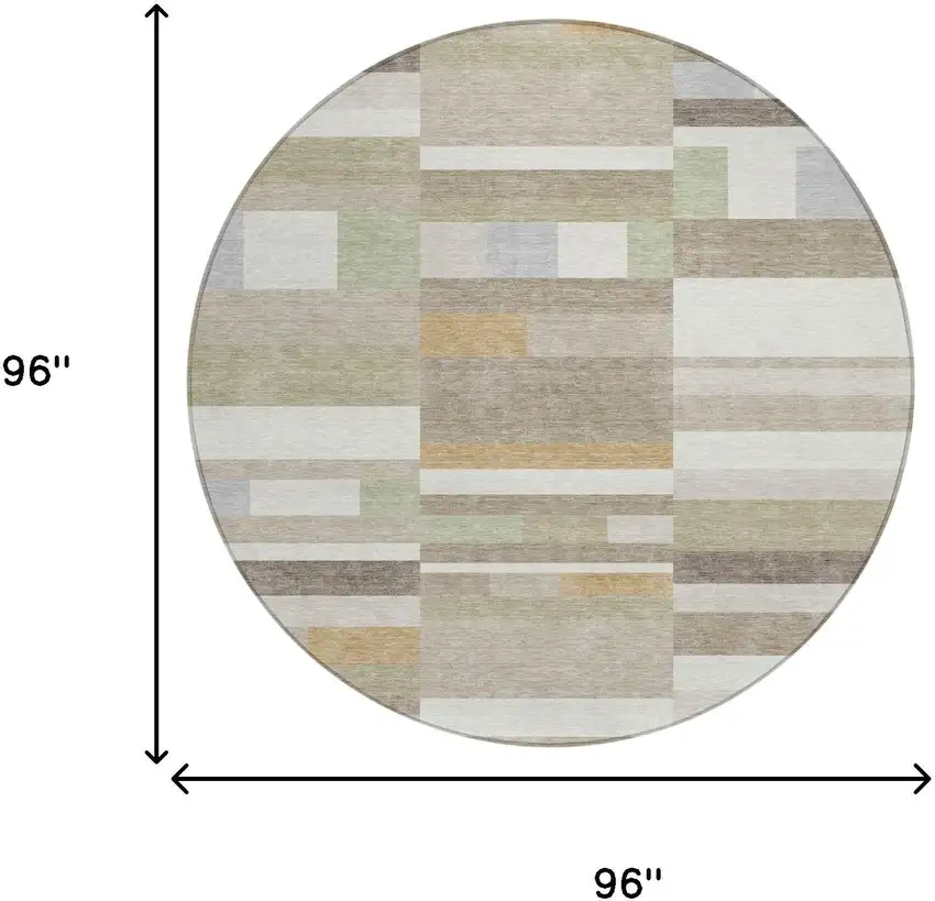 8' Ivory And Beige Round Striped Washable Indoor Outdoor Area Rug Photo 5