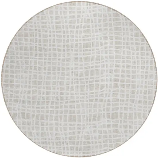 8' Ivory And Beige Round Striped Washable Indoor Outdoor Area Rug Photo 2