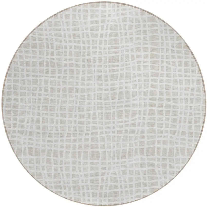 8' Ivory And Beige Round Striped Washable Indoor Outdoor Area Rug Photo 2