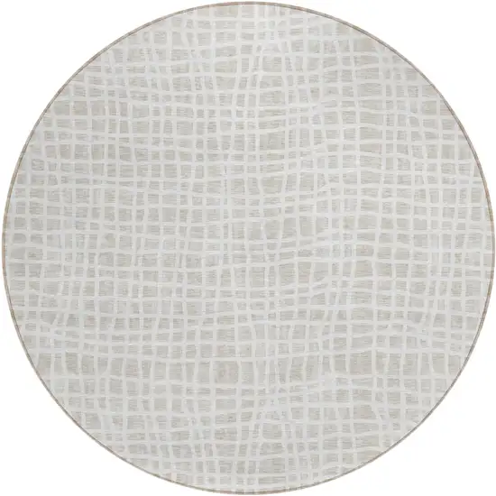 8' Ivory And Beige Round Striped Washable Indoor Outdoor Area Rug Photo 2