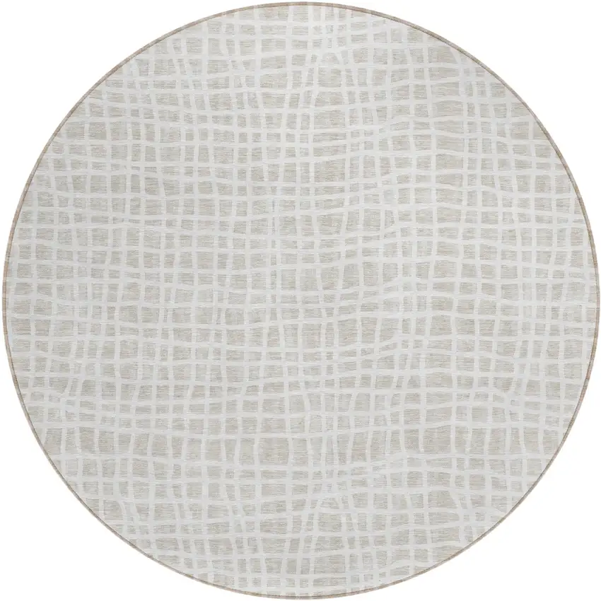 8' Ivory And Beige Round Striped Washable Indoor Outdoor Area Rug Photo 2