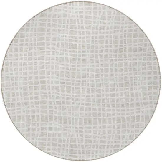 8' Ivory And Beige Round Striped Washable Indoor Outdoor Area Rug Photo 4