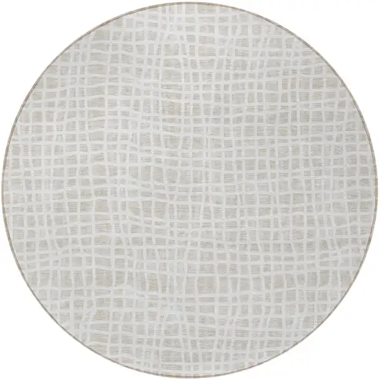 8' Ivory And Beige Round Striped Washable Indoor Outdoor Area Rug Photo 4