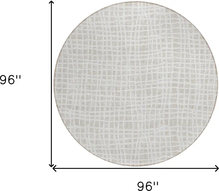 8' Ivory And Beige Round Striped Washable Indoor Outdoor Area Rug Photo 8
