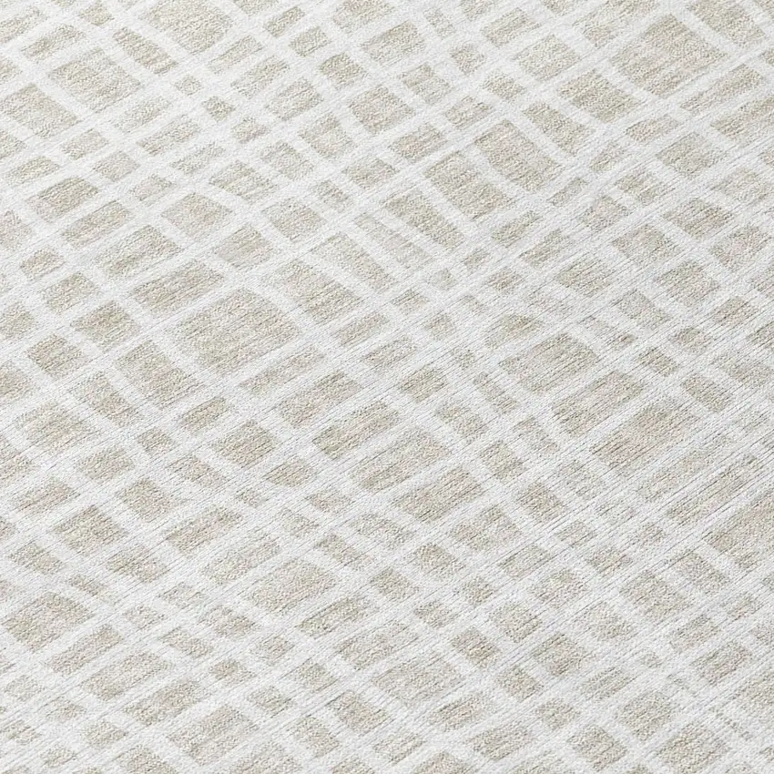 8' Ivory And Beige Round Striped Washable Indoor Outdoor Area Rug Photo 8