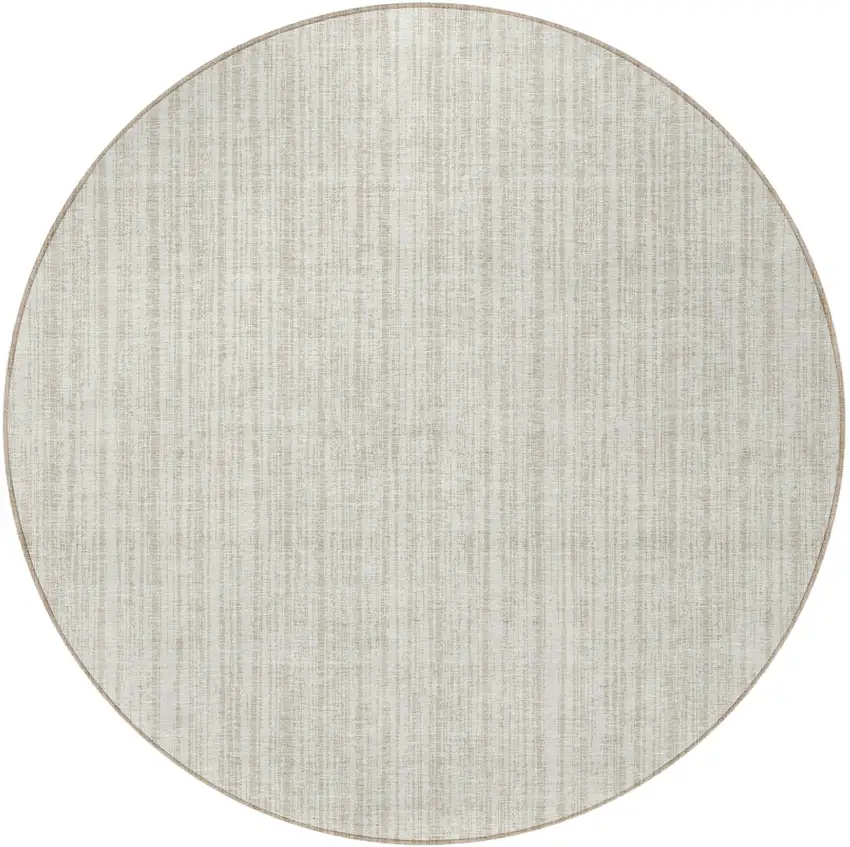 8' Ivory And Beige Round Striped Washable Indoor Outdoor Area Rug Photo 5