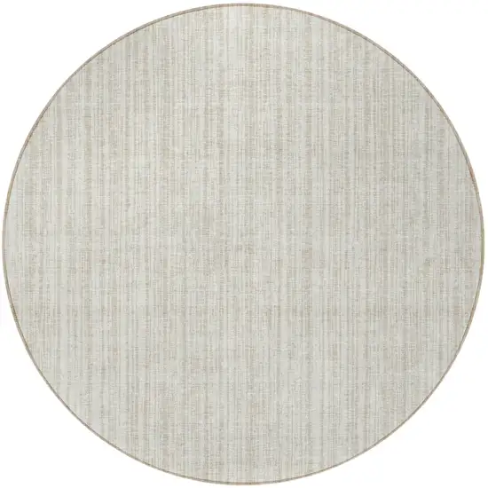8' Ivory And Beige Round Striped Washable Indoor Outdoor Area Rug Photo 5