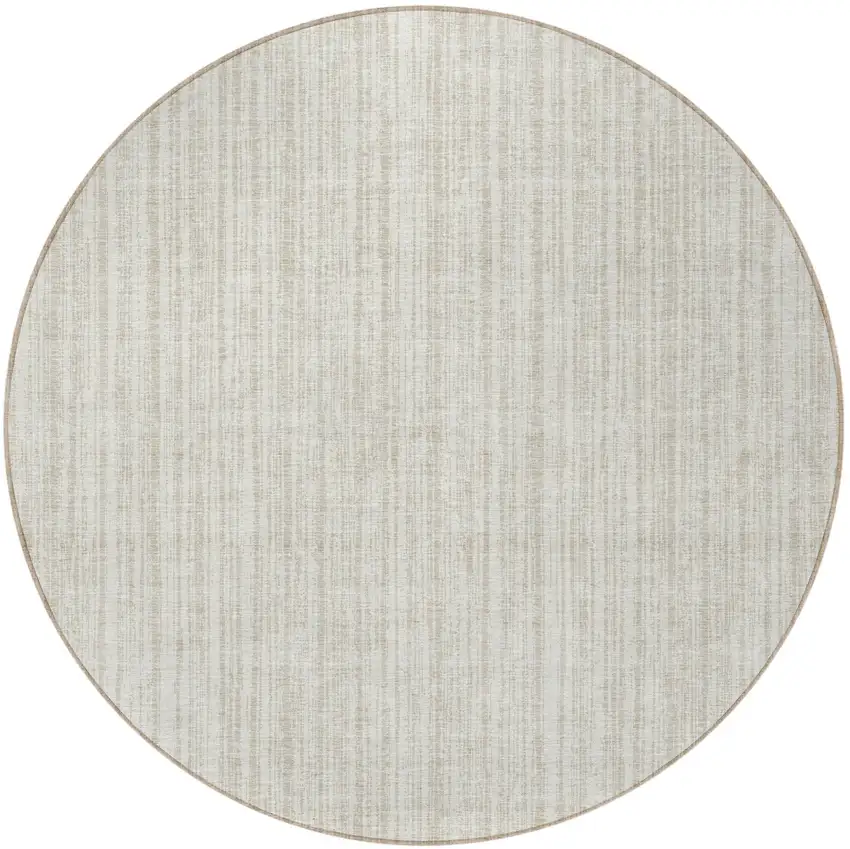 8' Ivory And Beige Round Striped Washable Indoor Outdoor Area Rug Photo 5