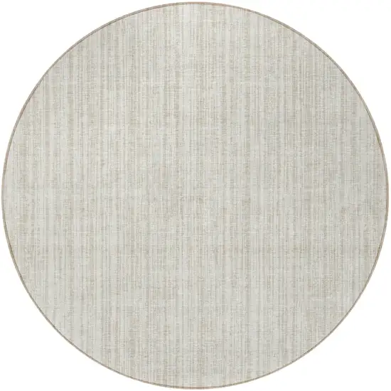 8' Ivory And Beige Round Striped Washable Indoor Outdoor Area Rug Photo 5
