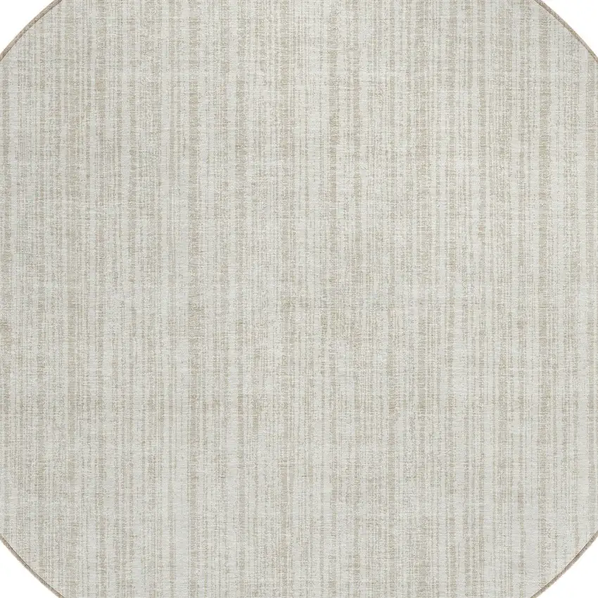 8' Ivory And Beige Round Striped Washable Indoor Outdoor Area Rug Photo 4