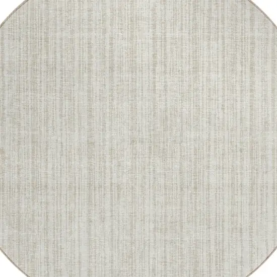 8' Ivory And Beige Round Striped Washable Indoor Outdoor Area Rug Photo 4