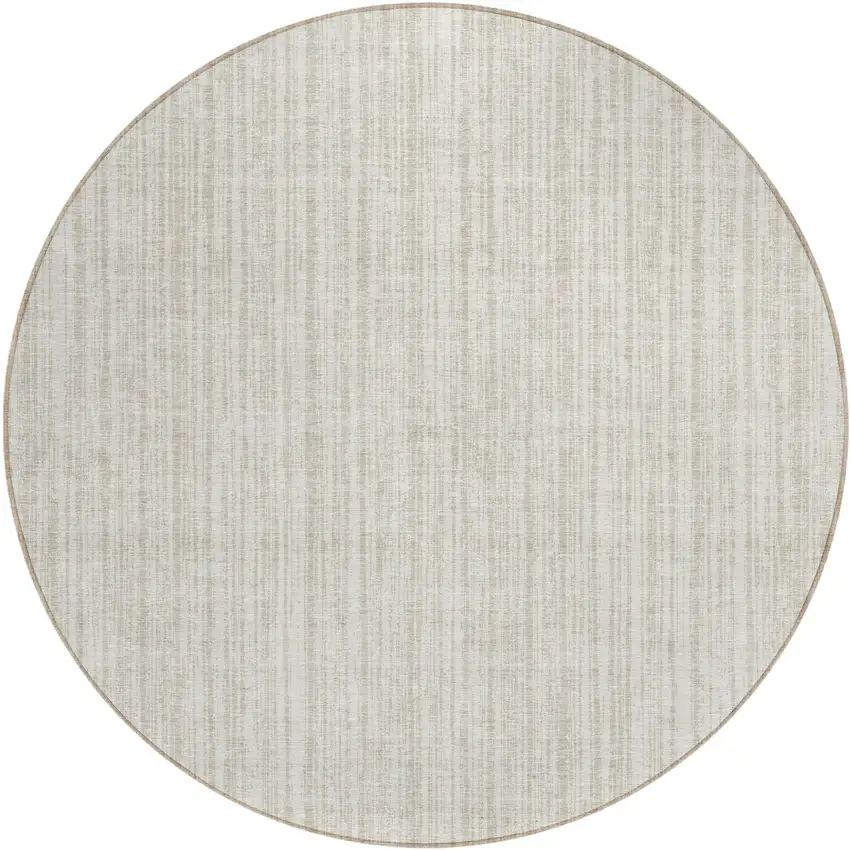 8' Ivory And Beige Round Striped Washable Indoor Outdoor Area Rug Photo 1