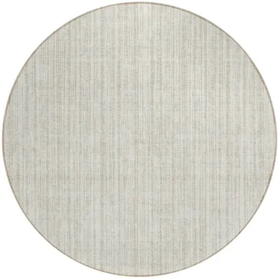8' Ivory And Beige Round Striped Washable Indoor Outdoor Area Rug Photo 1