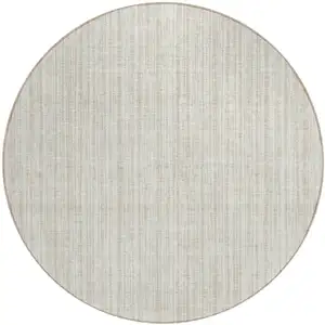 Photo of 8' Ivory And Beige Round Striped Washable Indoor Outdoor Area Rug
