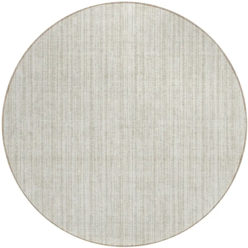 8' Ivory And Beige Round Striped Washable Indoor Outdoor Area Rug Photo 1