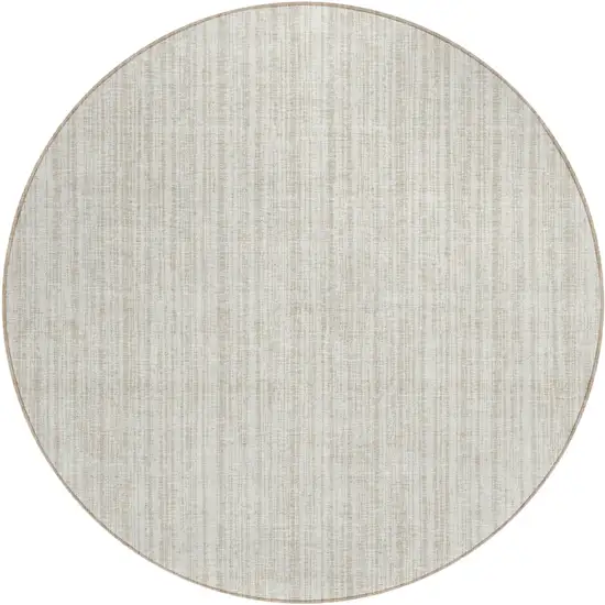 8' Ivory And Beige Round Striped Washable Indoor Outdoor Area Rug Photo 1
