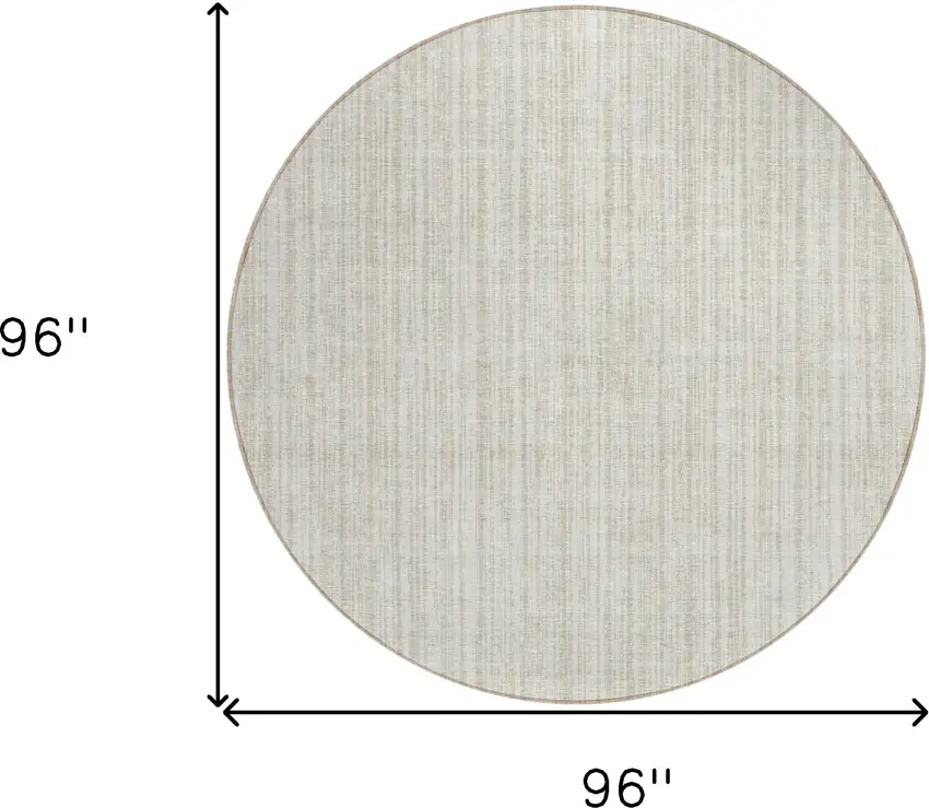 8' Ivory And Beige Round Striped Washable Indoor Outdoor Area Rug Photo 3