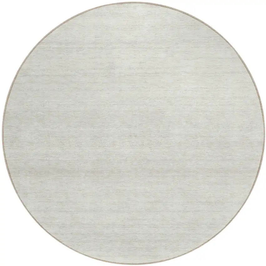 8' Ivory And Beige Round Striped Washable Indoor Outdoor Area Rug Photo 2
