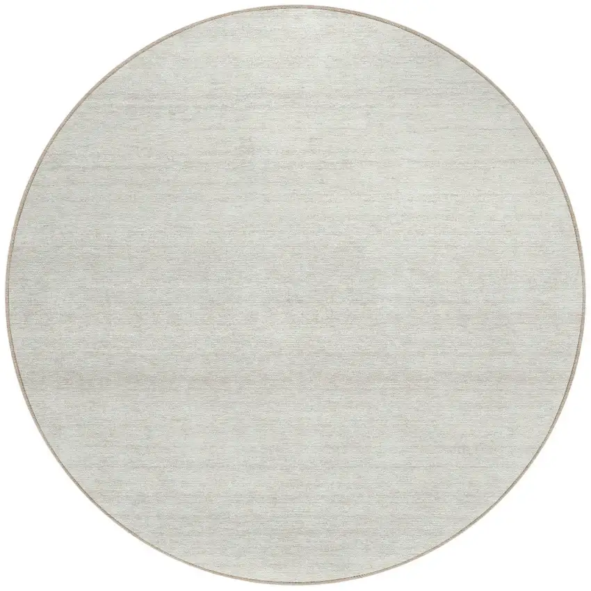 8' Ivory And Beige Round Striped Washable Indoor Outdoor Area Rug Photo 5