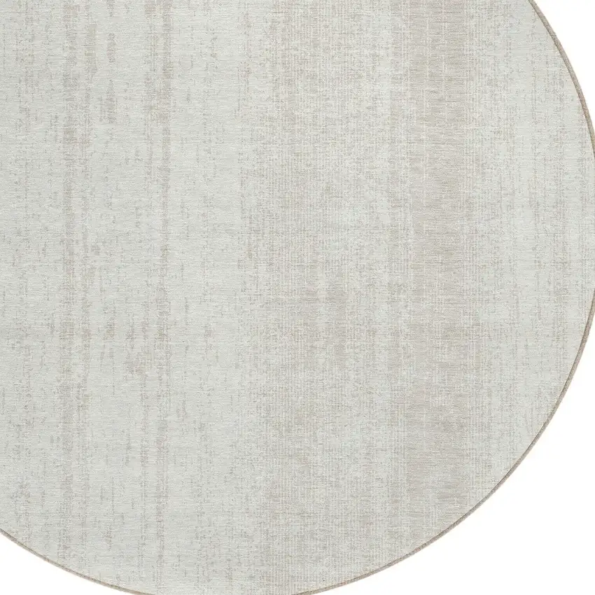 8' Ivory And Beige Round Striped Washable Indoor Outdoor Area Rug Photo 6
