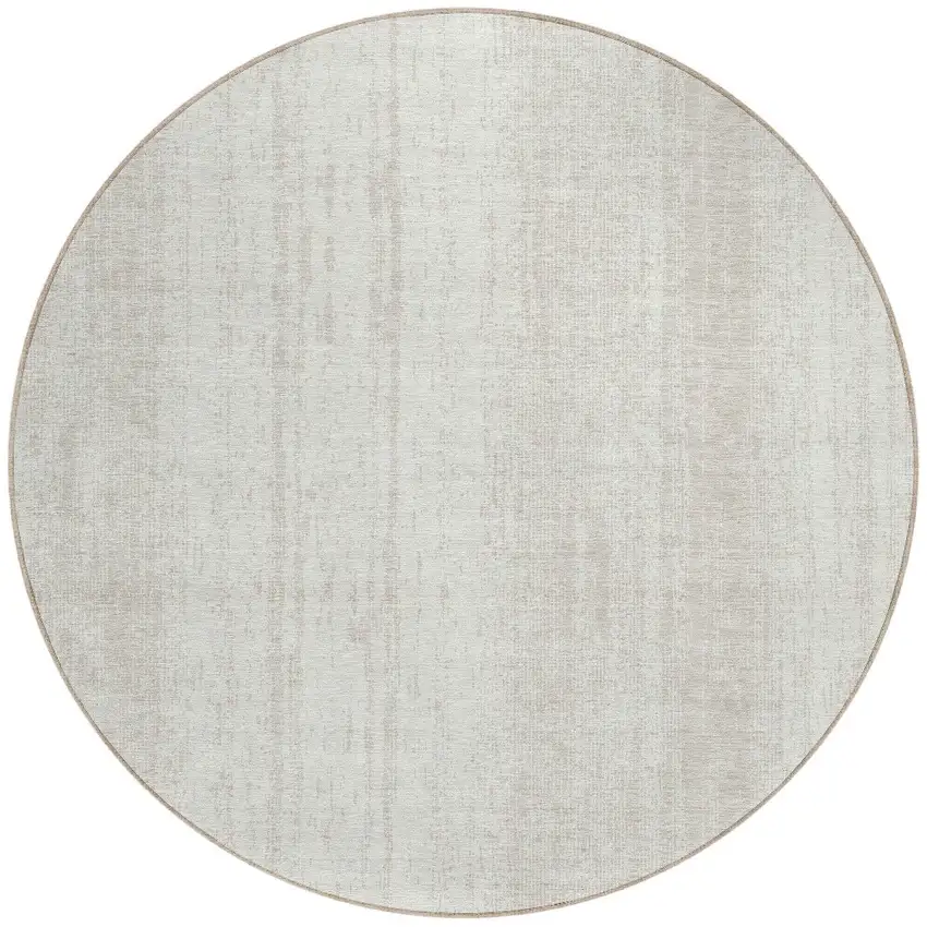 8' Ivory And Beige Round Striped Washable Indoor Outdoor Area Rug Photo 7