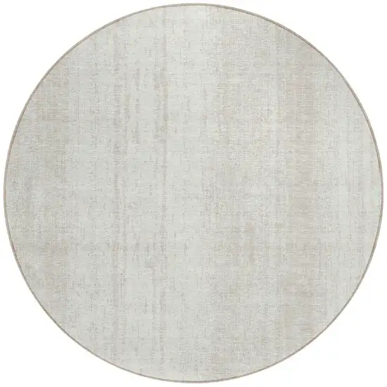 8' Ivory And Beige Round Striped Washable Indoor Outdoor Area Rug Photo 7