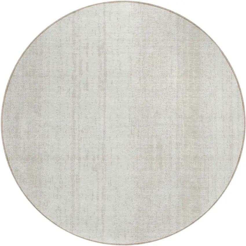 8' Ivory And Beige Round Striped Washable Indoor Outdoor Area Rug Photo 2