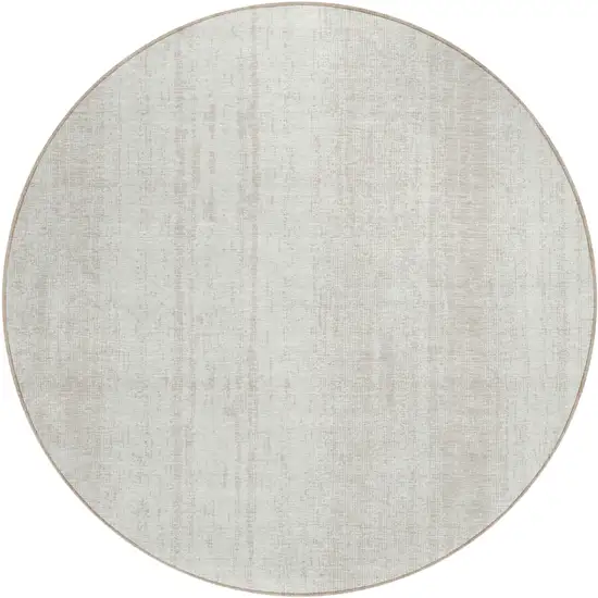 8' Ivory And Beige Round Striped Washable Indoor Outdoor Area Rug Photo 2