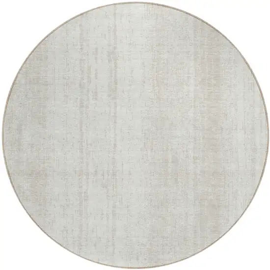 8' Ivory And Beige Round Striped Washable Indoor Outdoor Area Rug Photo 2