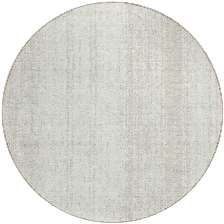 8' Ivory And Beige Round Striped Washable Indoor Outdoor Area Rug Photo 2