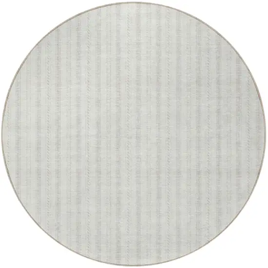 8' Ivory And Beige Round Striped Washable Indoor Outdoor Area Rug Photo 4