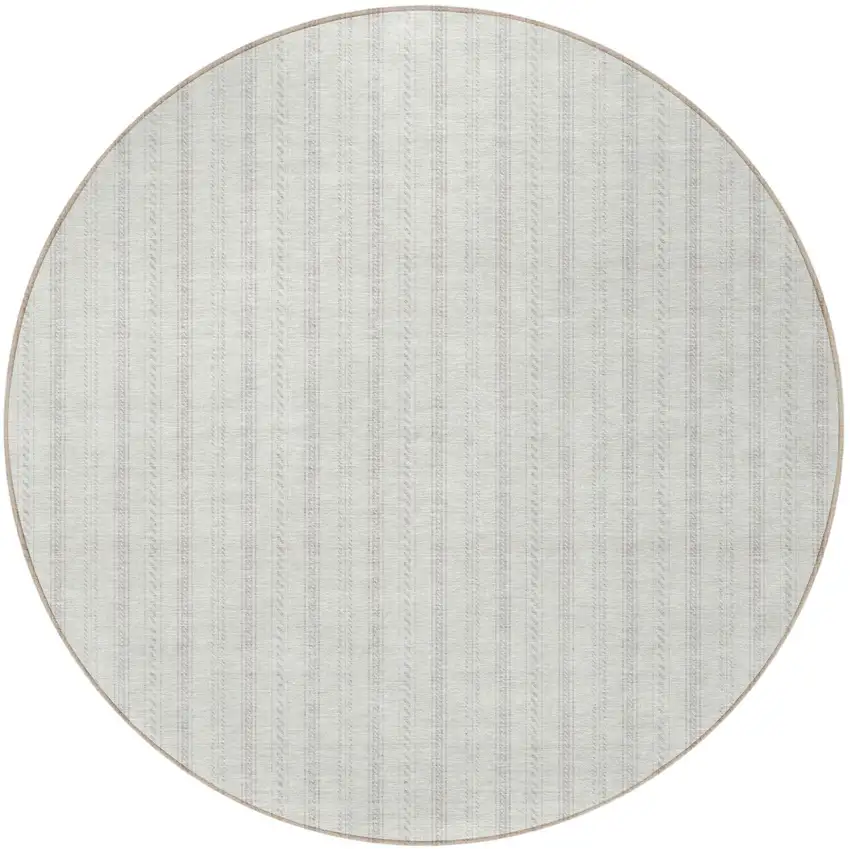 8' Ivory And Beige Round Striped Washable Indoor Outdoor Area Rug Photo 4