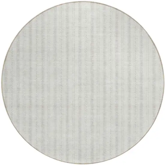 8' Ivory And Beige Round Striped Washable Indoor Outdoor Area Rug Photo 2