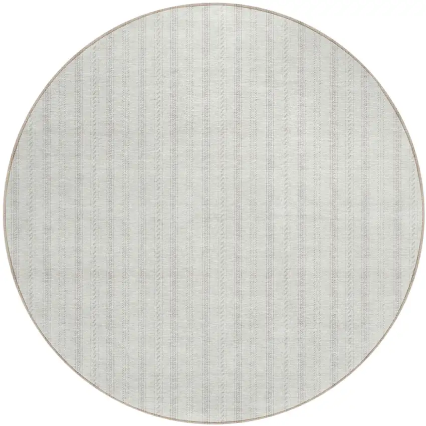 8' Ivory And Beige Round Striped Washable Indoor Outdoor Area Rug Photo 2