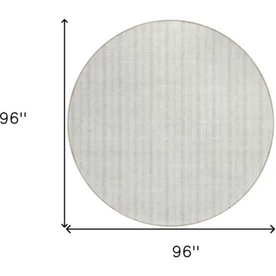 8' Ivory And Beige Round Striped Washable Indoor Outdoor Area Rug Photo 3