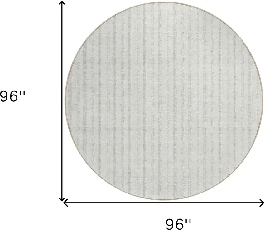 8' Ivory And Beige Round Striped Washable Indoor Outdoor Area Rug Photo 3
