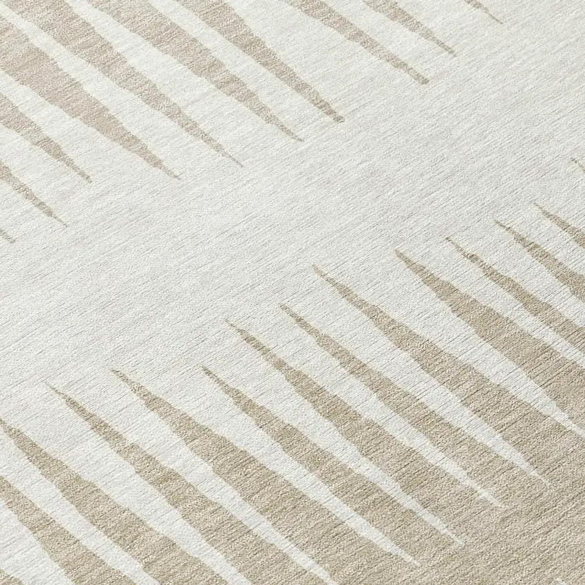 8' Ivory And Beige Round Striped Washable Indoor Outdoor Area Rug Photo 8